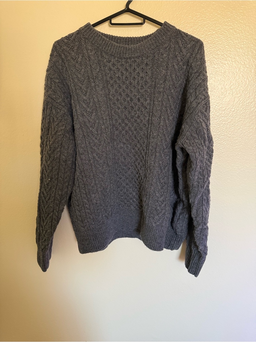 Gray Cable Knit Sweater - Classic Crewneck